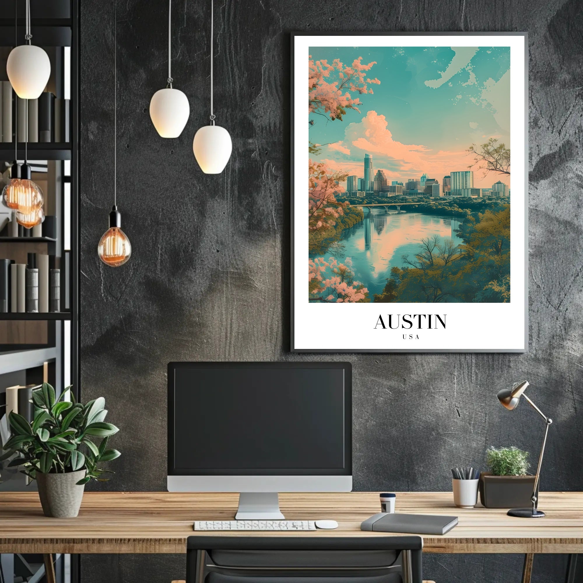 Austin Skyline Reflected in River Urban or Cityscape Poster PosterGoat
