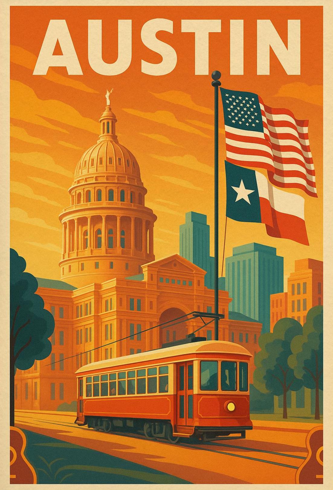 Austin State Capitol Vintage Travel Poster PosterGoat