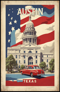 Austin Texas Vintage Patriotic Poster - Urban or Cityscape Poster PosterGoat