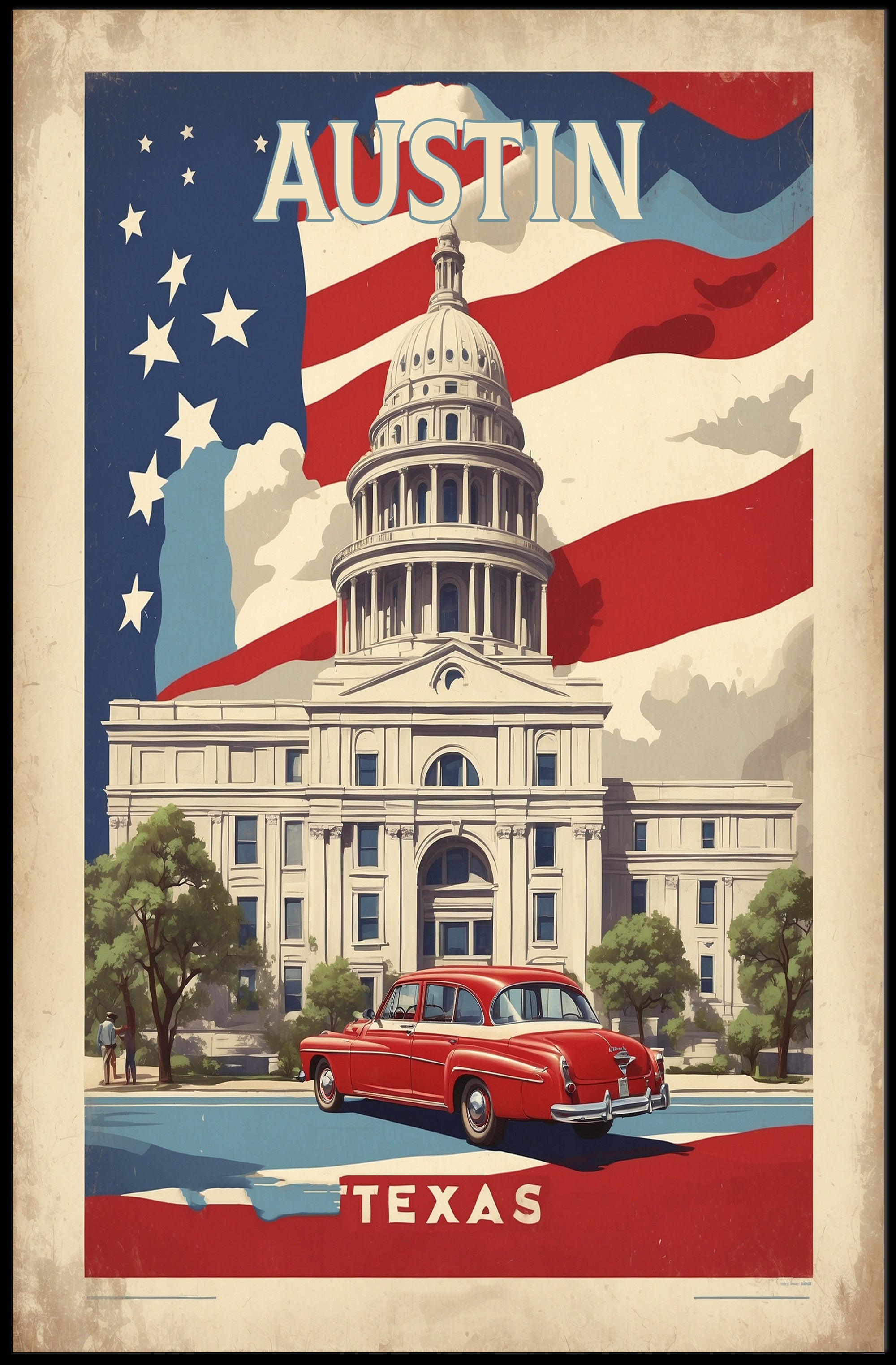 Austin Texas Vintage Patriotic Poster - Urban or Cityscape Poster PosterGoat