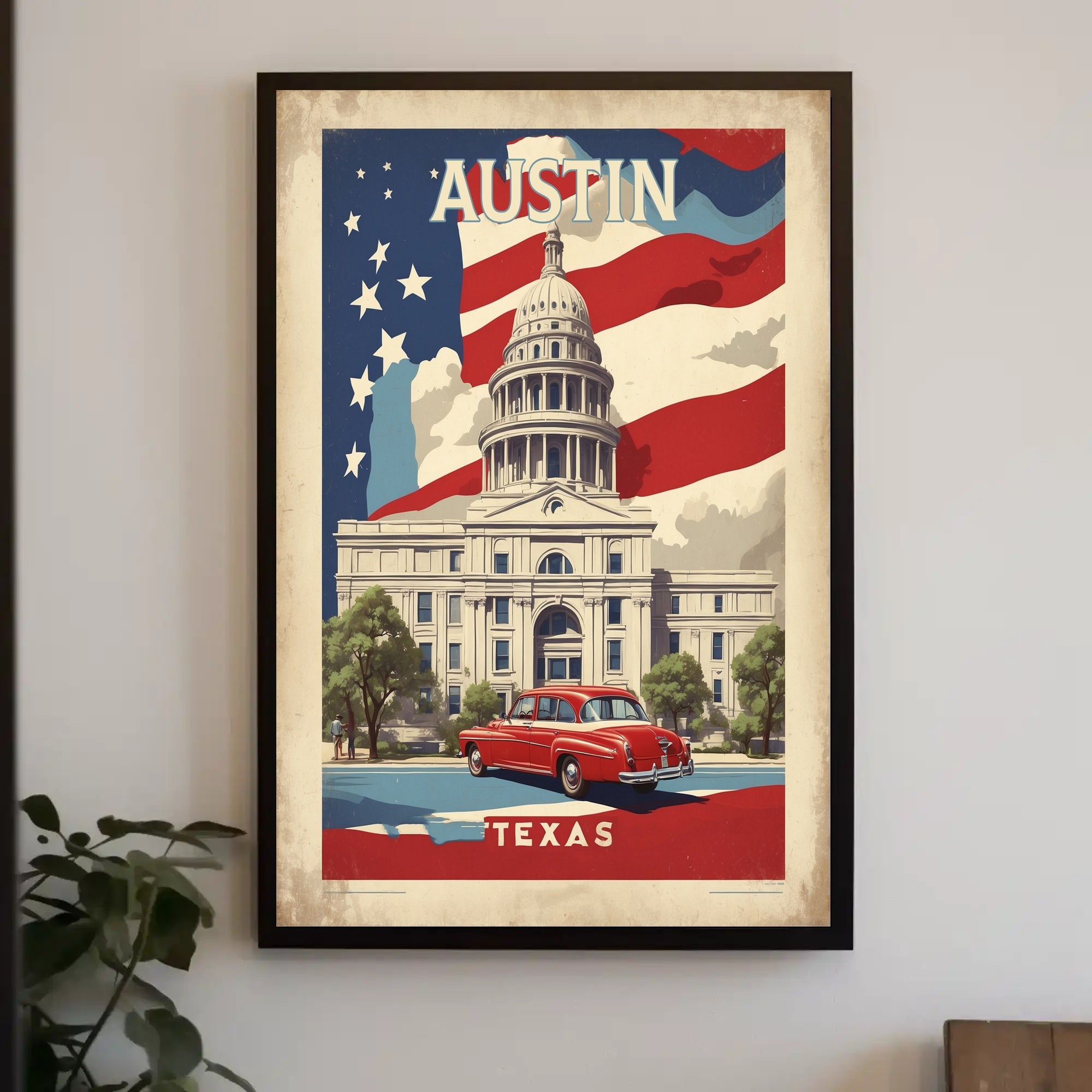 Austin Texas Vintage Patriotic Poster - Urban or Cityscape Poster PosterGoat