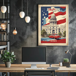 Austin Texas Vintage Patriotic Poster - Urban or Cityscape Poster PosterGoat