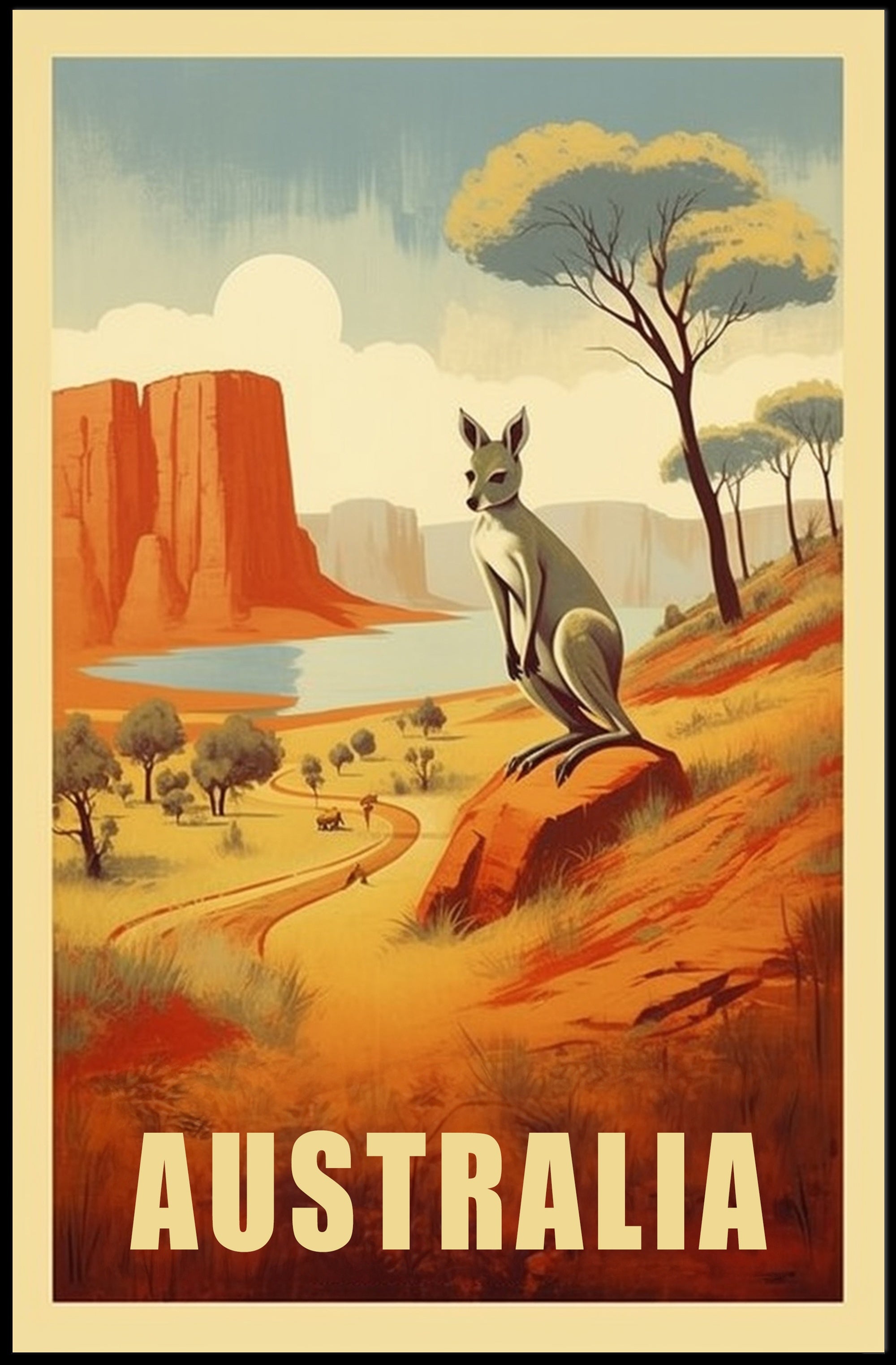 Australia Kangaroo Adventure Travel Poster PosterGoat
