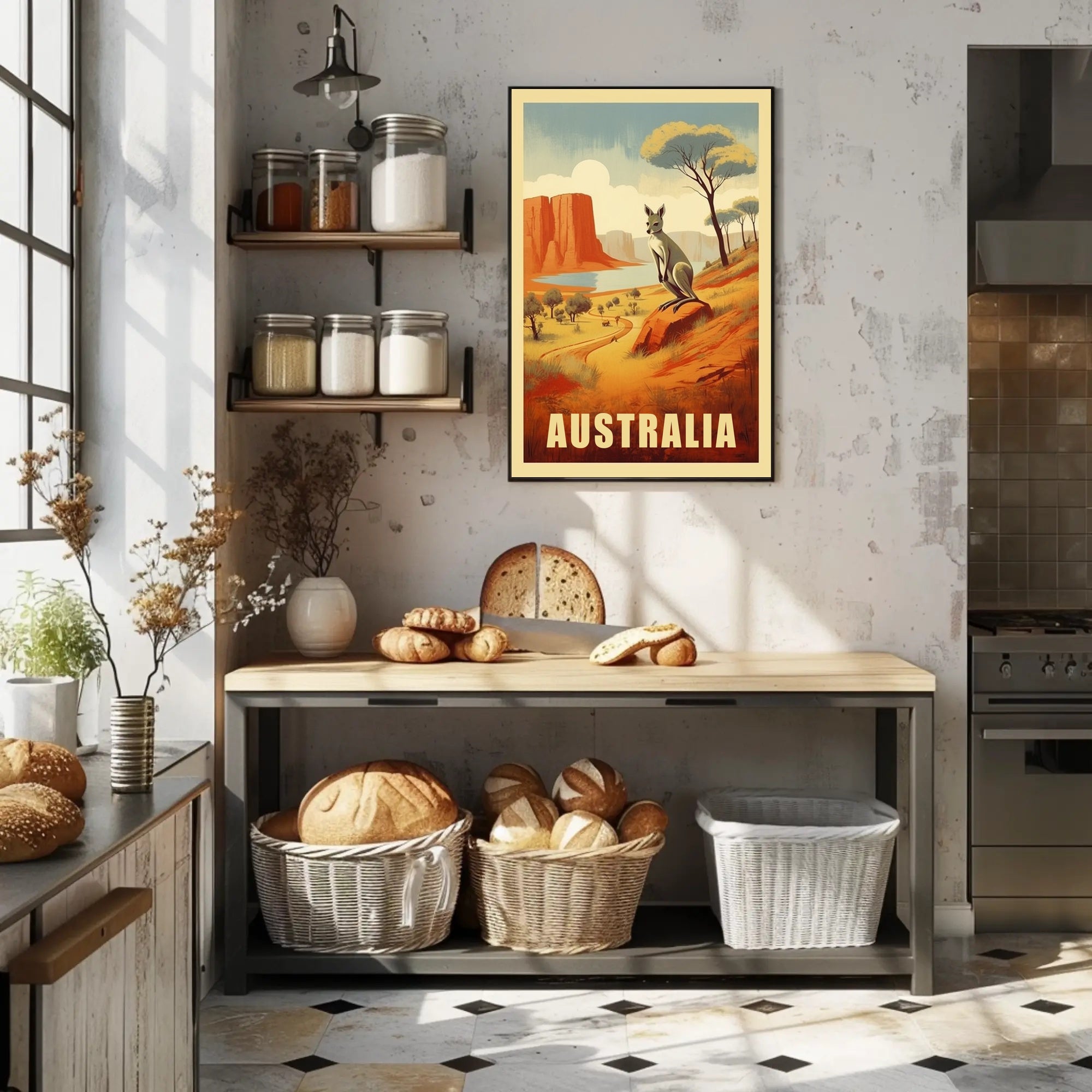 Australia Kangaroo Adventure Travel Poster PosterGoat