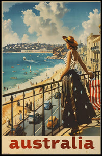 Australian Beach Scene Retro Travel Poster PosterGoat