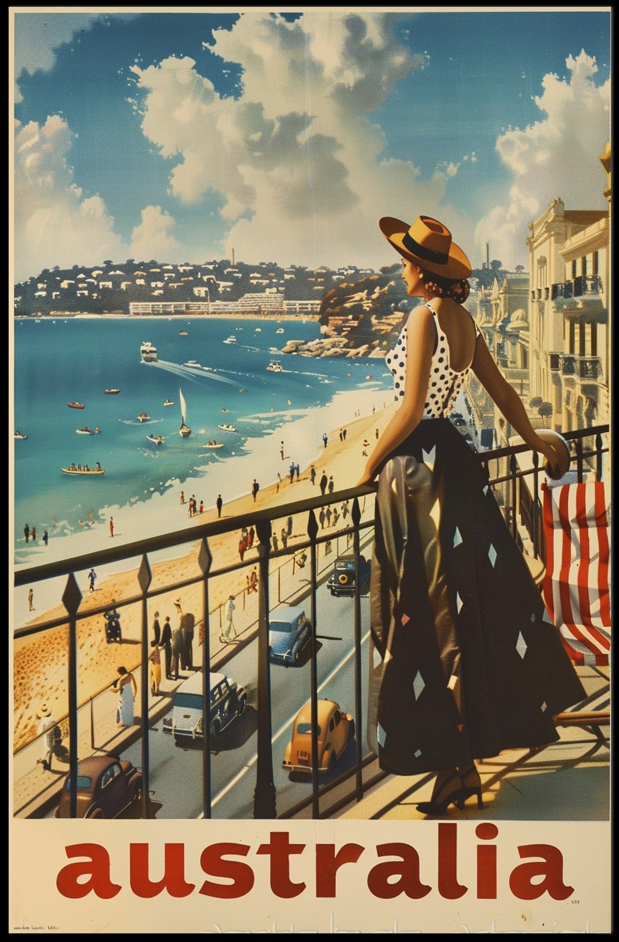 Australian Beach Scene Retro Travel Poster PosterGoat