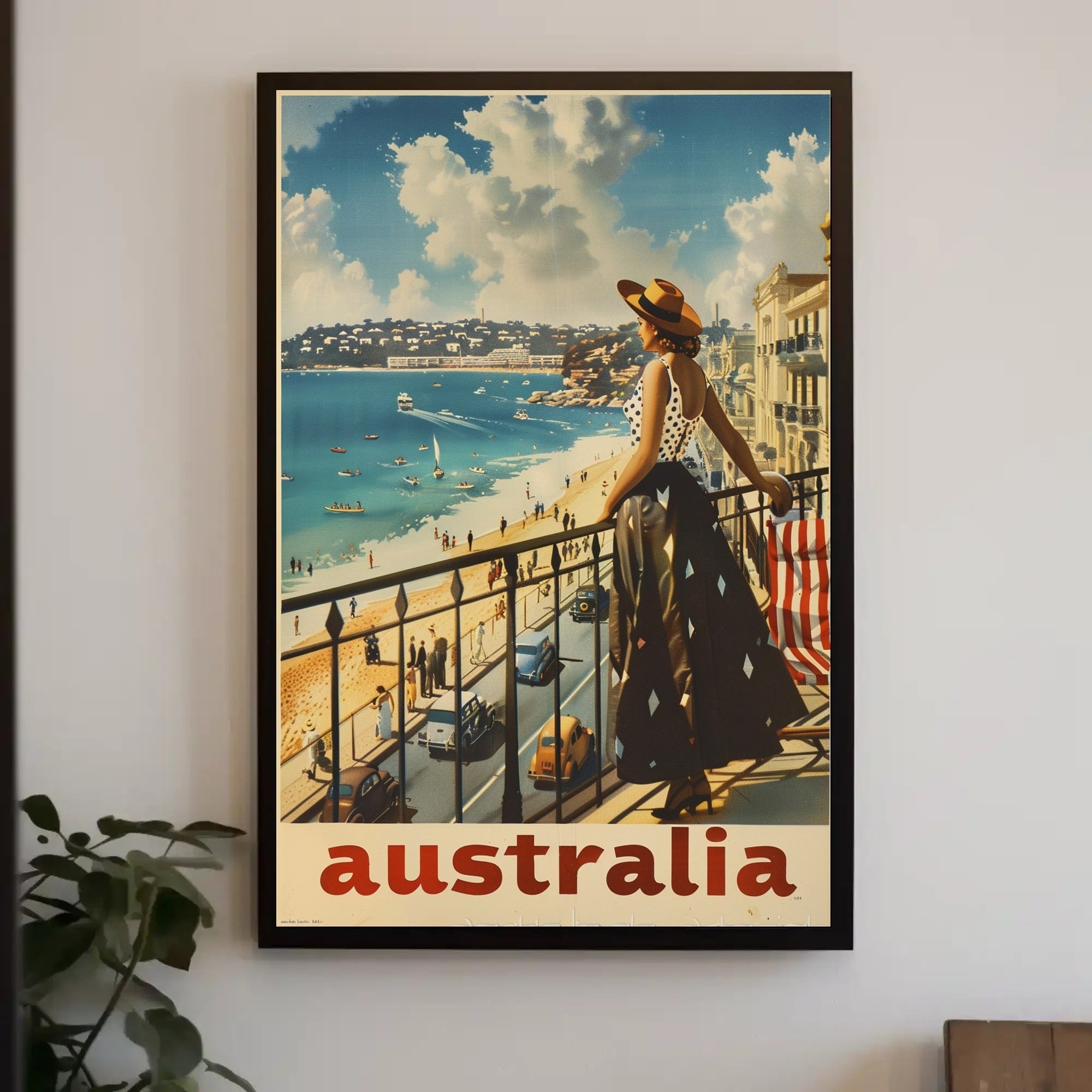 Australian Beach Scene Retro Travel Poster PosterGoat