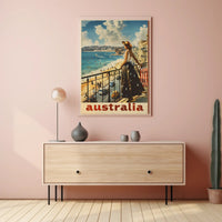 Australian Beach Scene Retro Travel Poster PosterGoat