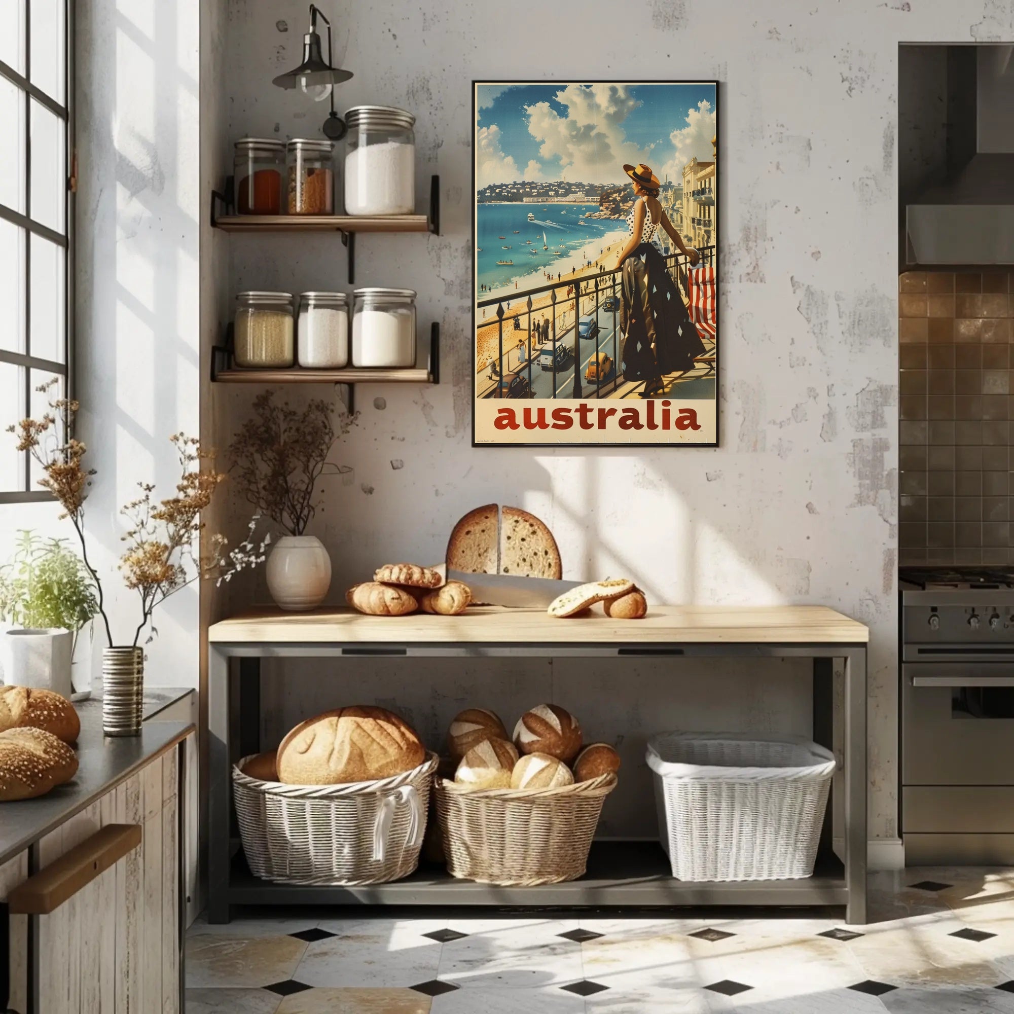 Australian Beach Scene Retro Travel Poster PosterGoat