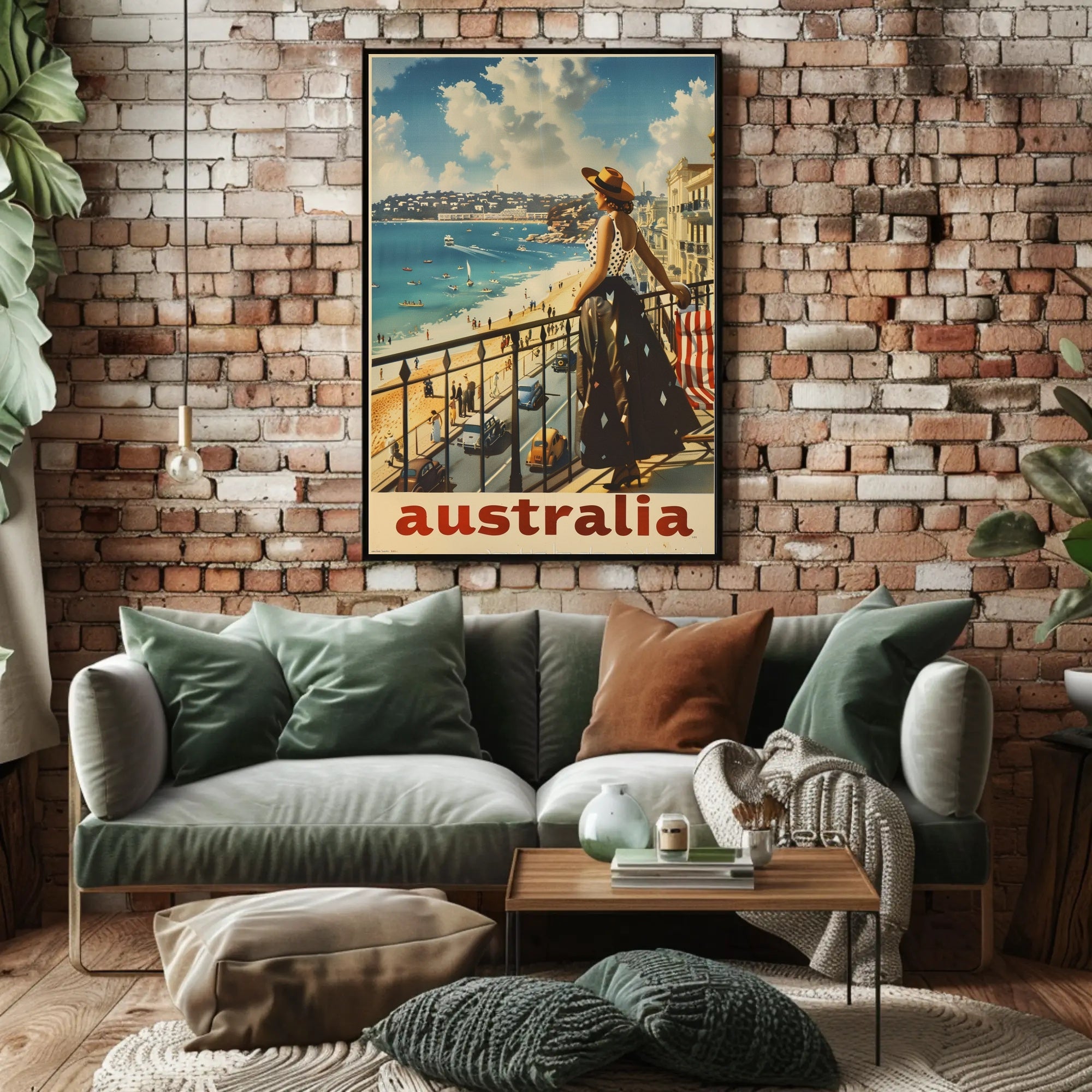 Australian Beach Scene Retro Travel Poster PosterGoat