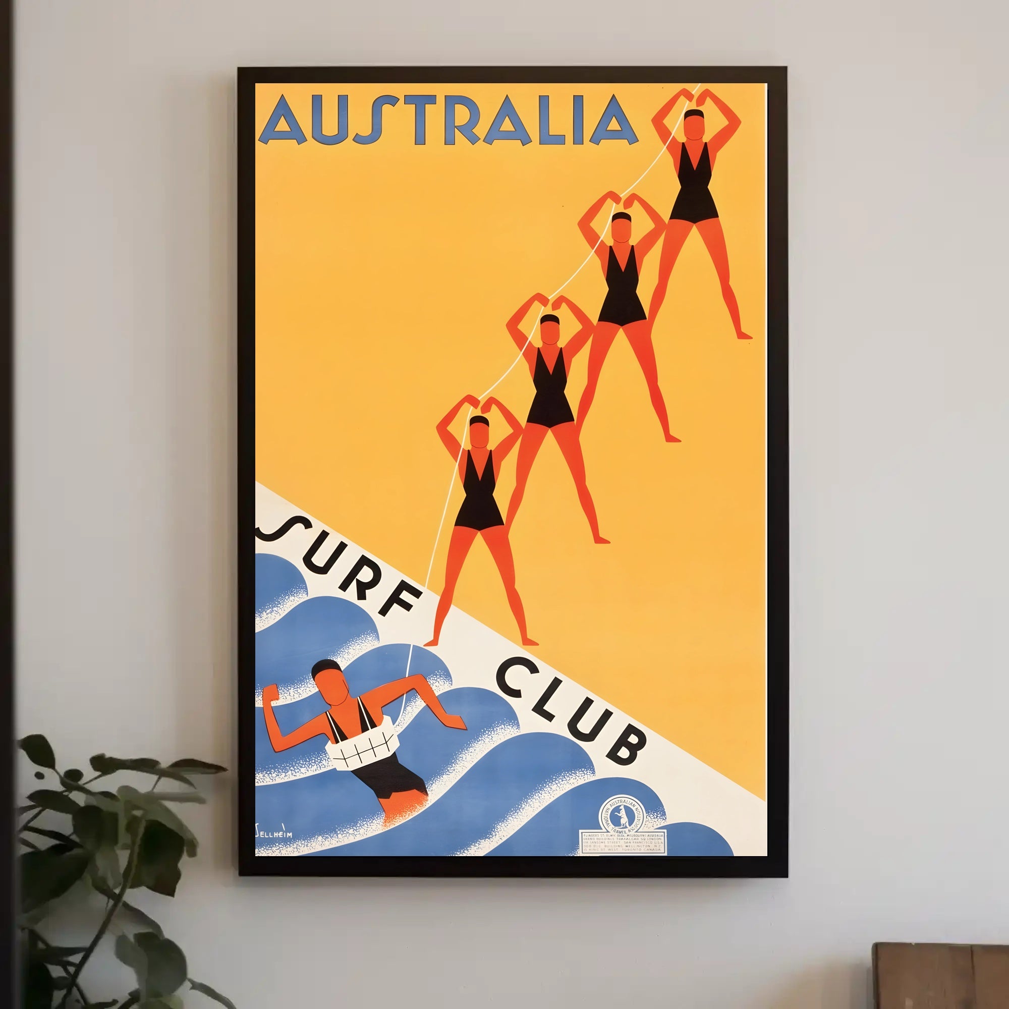 Australian Surf Club Art Deco Beach Culture Sports Poster PosterGoat