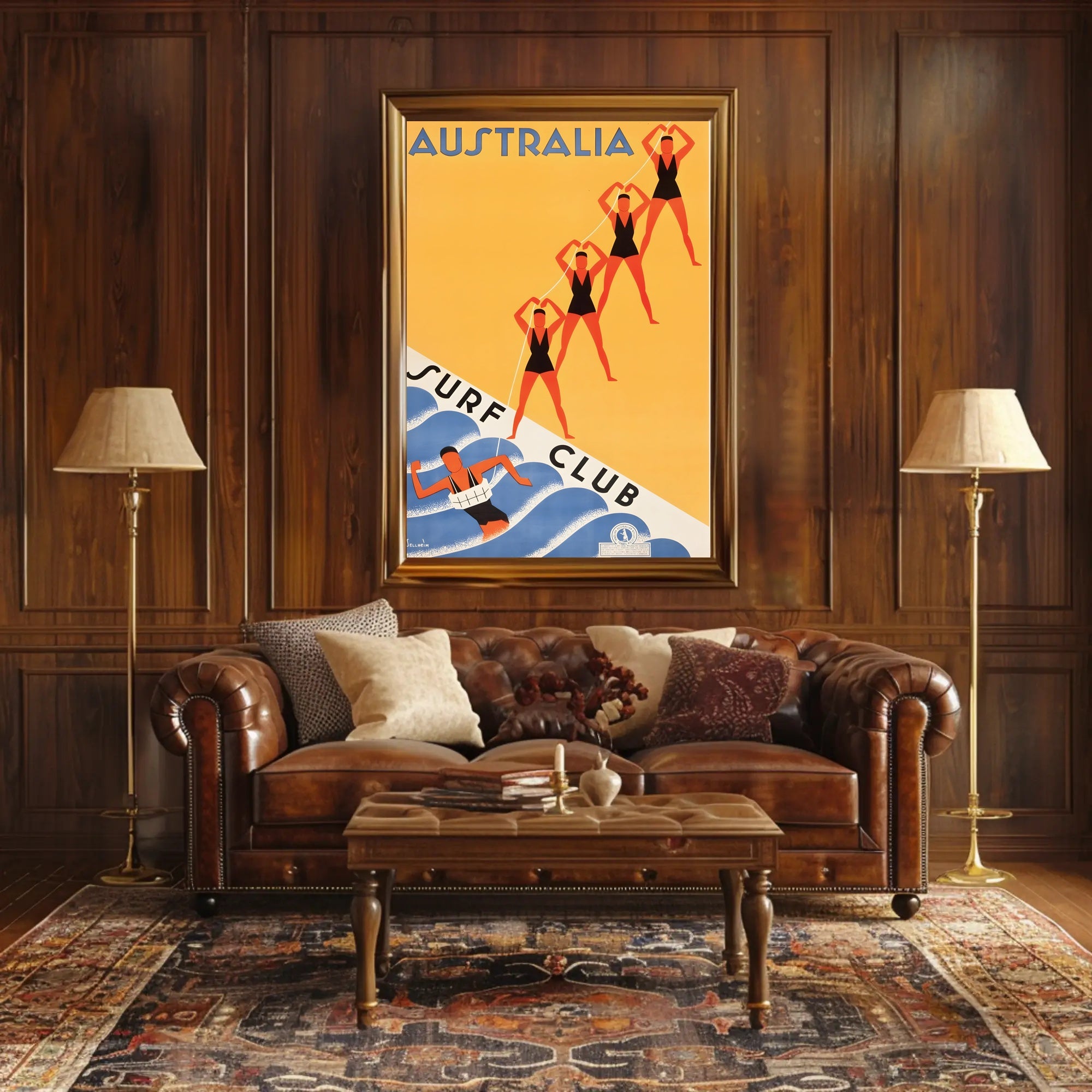 Australian Surf Club Art Deco Beach Culture Sports Poster PosterGoat