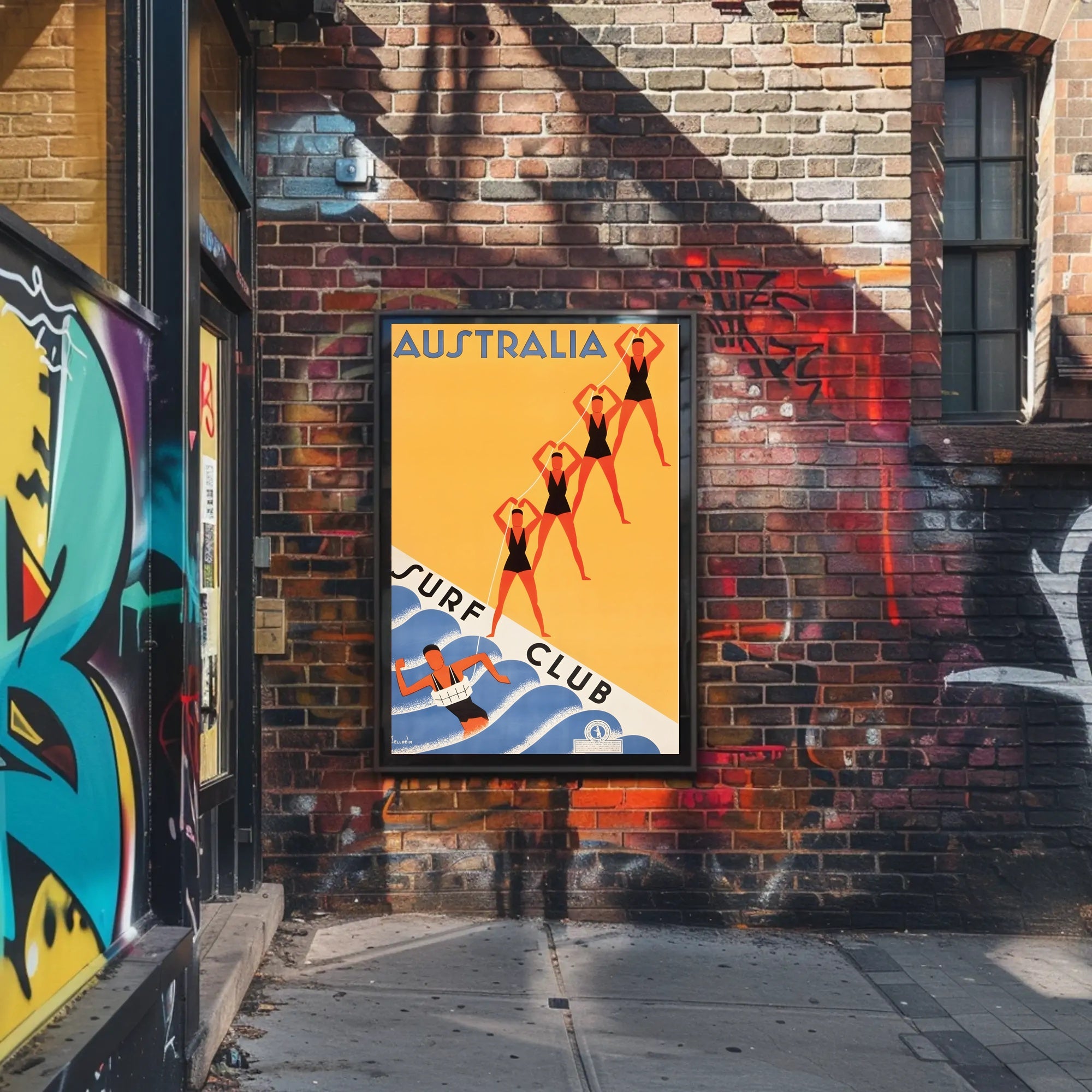 Australian Surf Club Art Deco Beach Culture Sports Poster PosterGoat