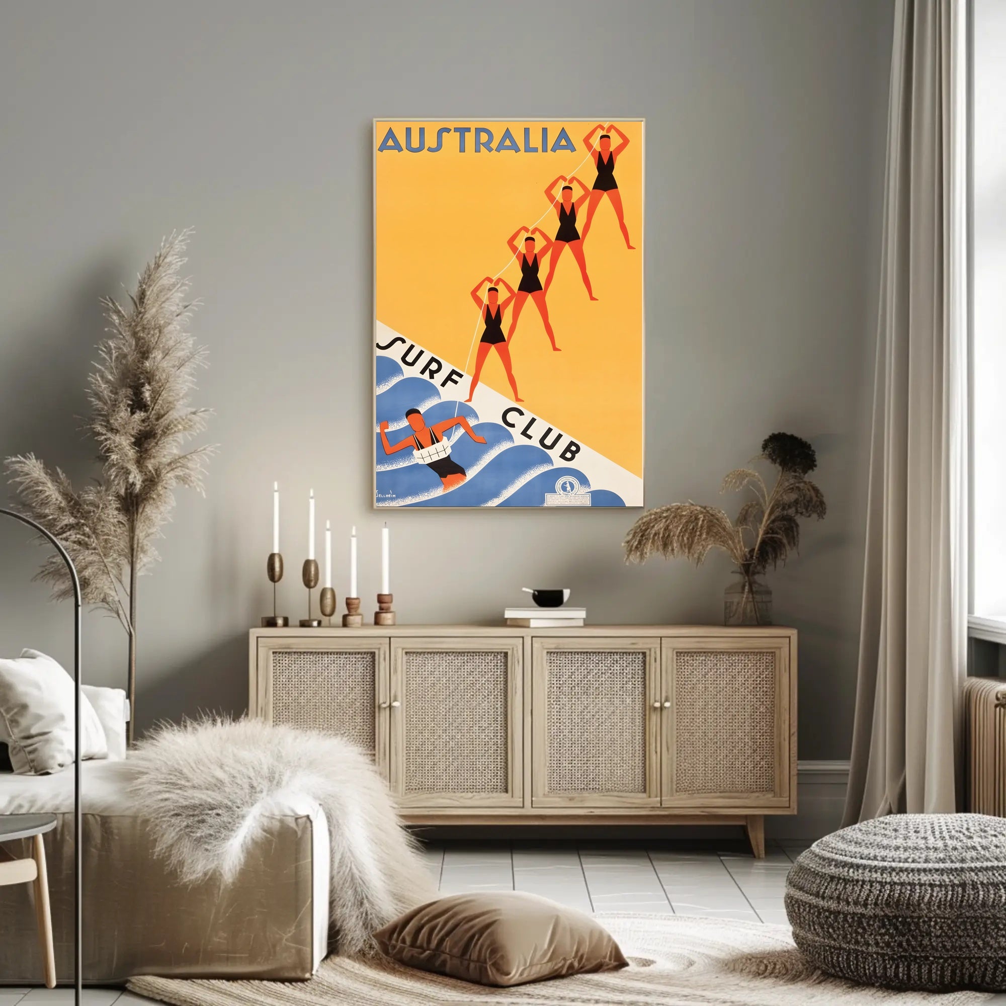 Australian Surf Club Art Deco Beach Culture Sports Poster PosterGoat