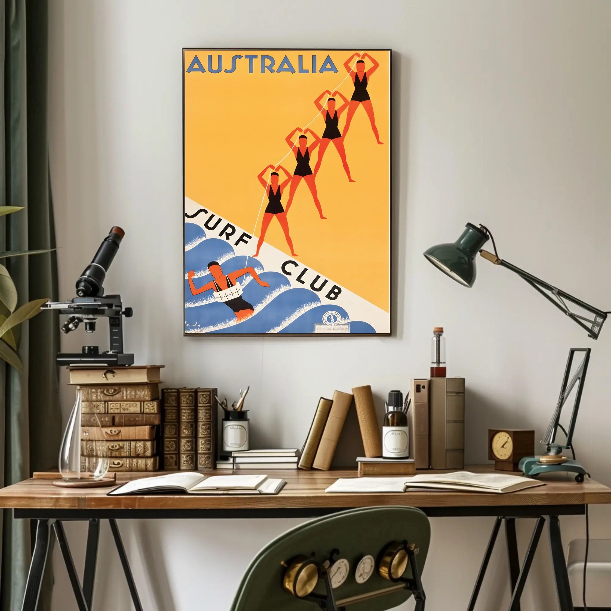 Australian Surf Club Art Deco Beach Culture Sports Poster PosterGoat