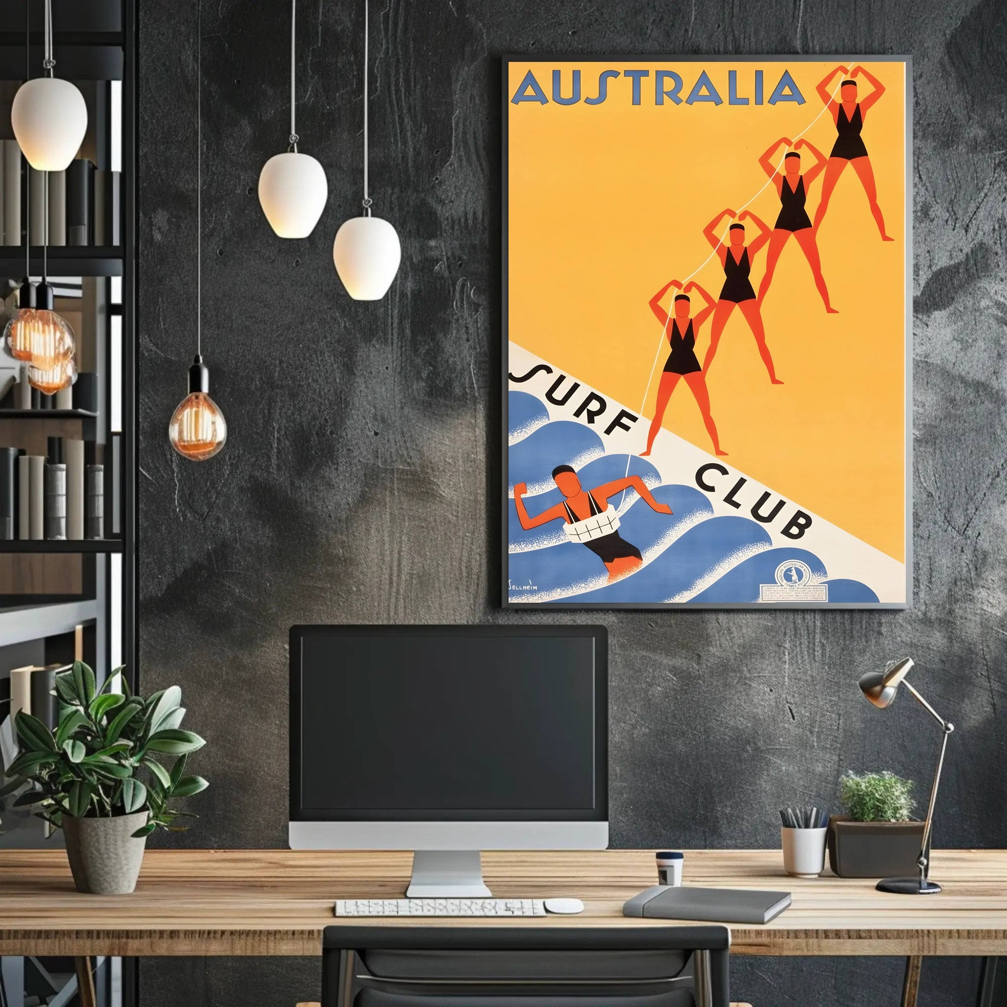 Australian Surf Club Art Deco Beach Culture Sports Poster PosterGoat