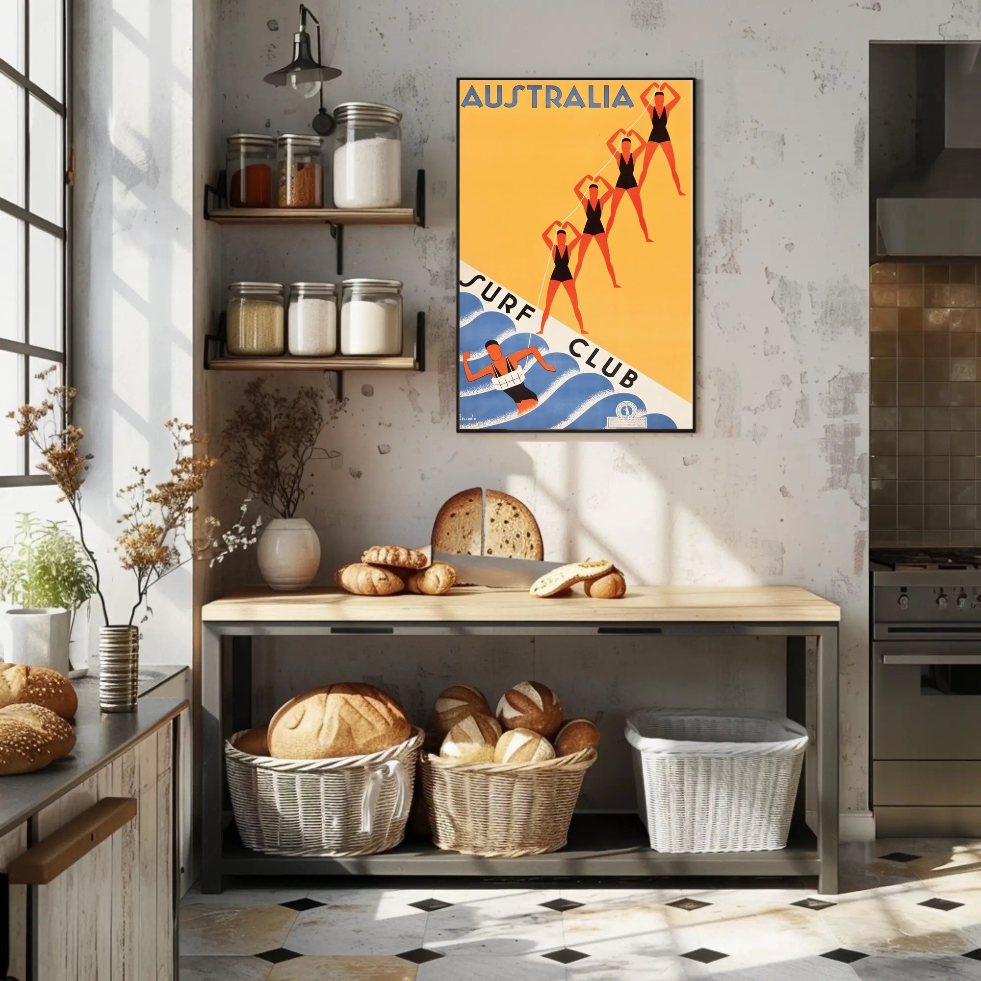 Australian Surf Club Art Deco Beach Culture Sports Poster PosterGoat