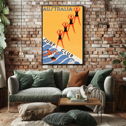 Australian Surf Club Art Deco Beach Culture Sports Poster PosterGoat