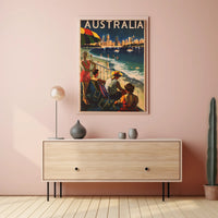 Australian Vintage Beach Scene: Mid-20th Century Travel Poster PosterGoat