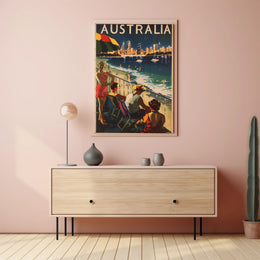 Australian Vintage Beach Scene: Mid-20th Century Travel Poster PosterGoat