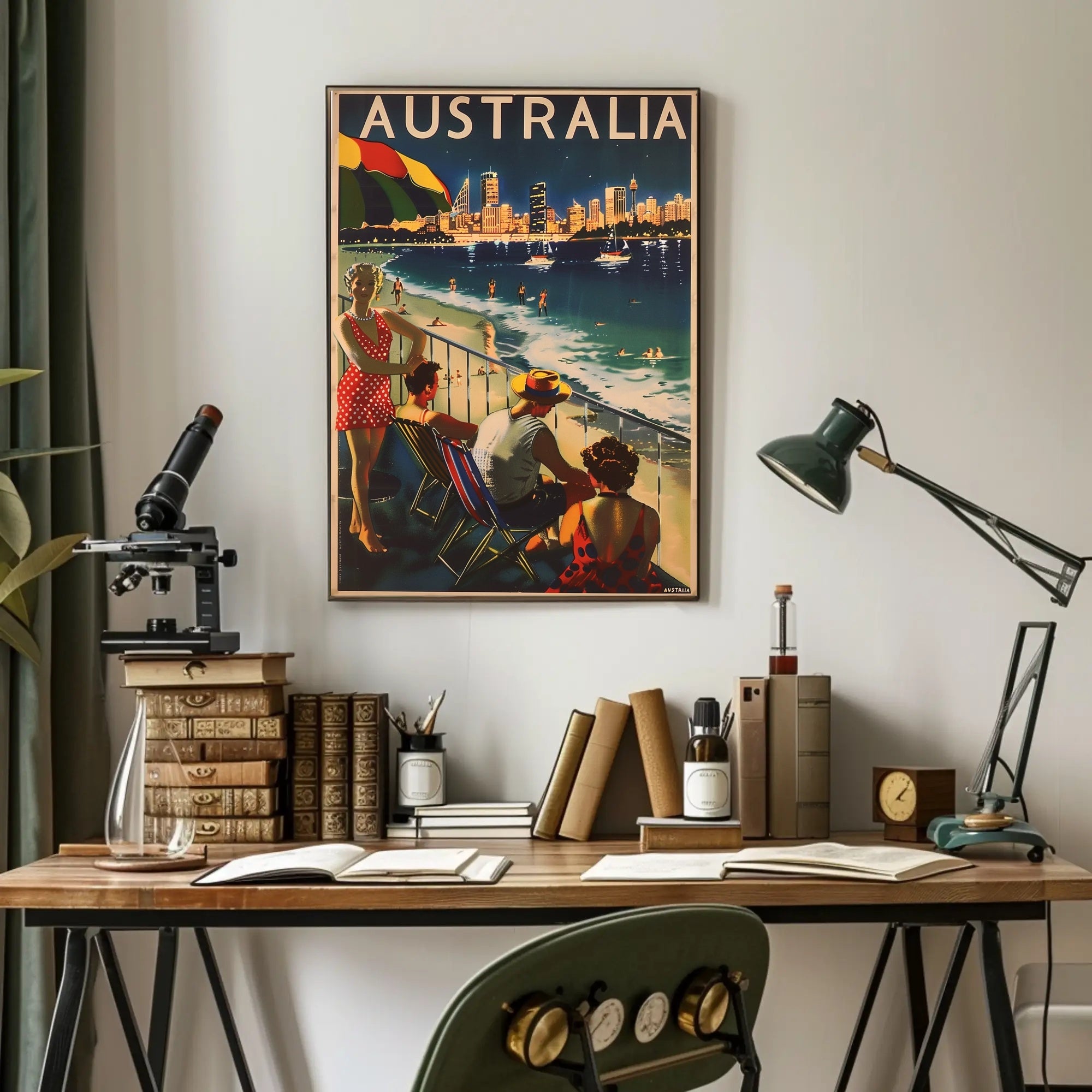 Australian Vintage Beach Scene: Mid-20th Century Travel Poster PosterGoat