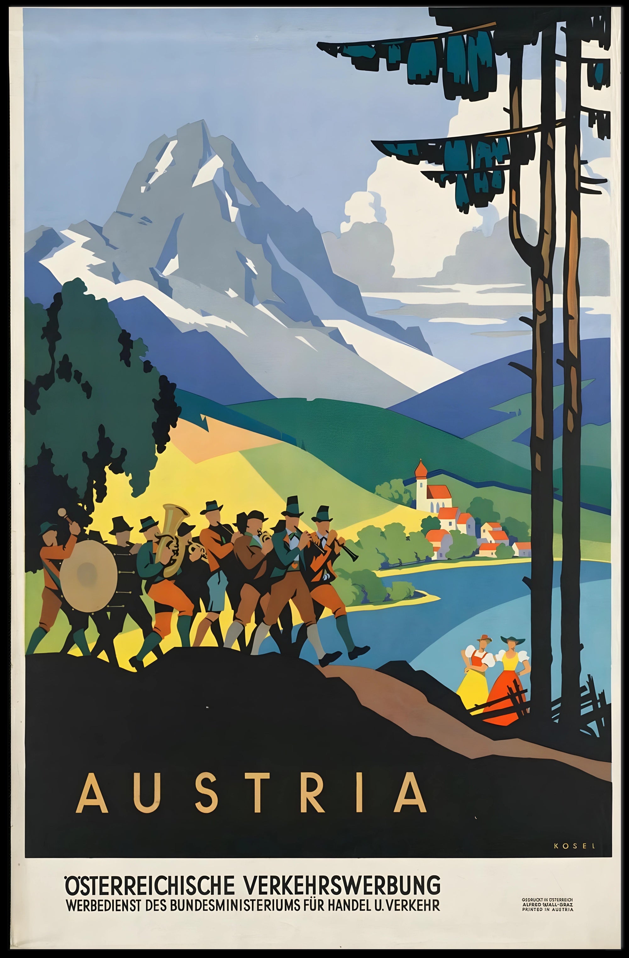 Austria Mid-Century Alps Travel Poster PosterGoat