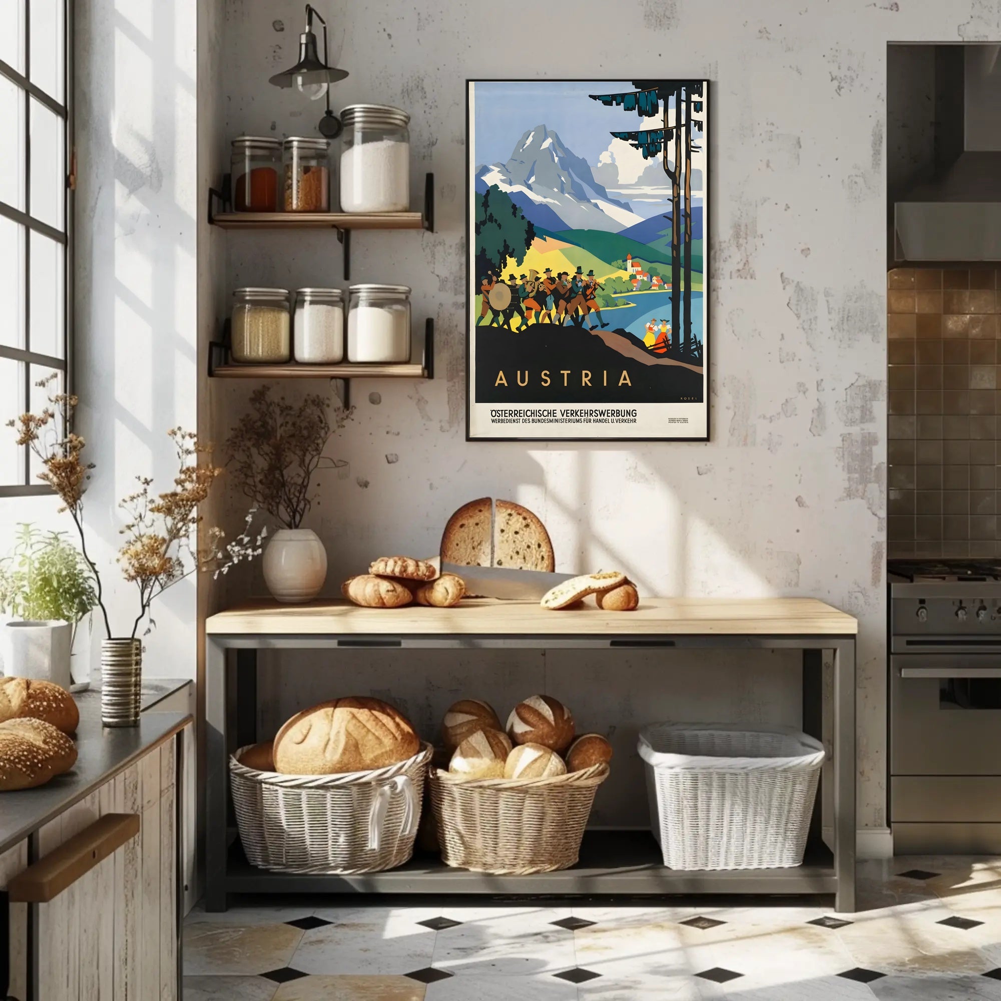 Austria Mid-Century Alps Travel Poster PosterGoat