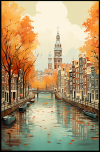 Autumn Amsterdam Canal Charm: Urban or Cityscape Poster PosterGoat