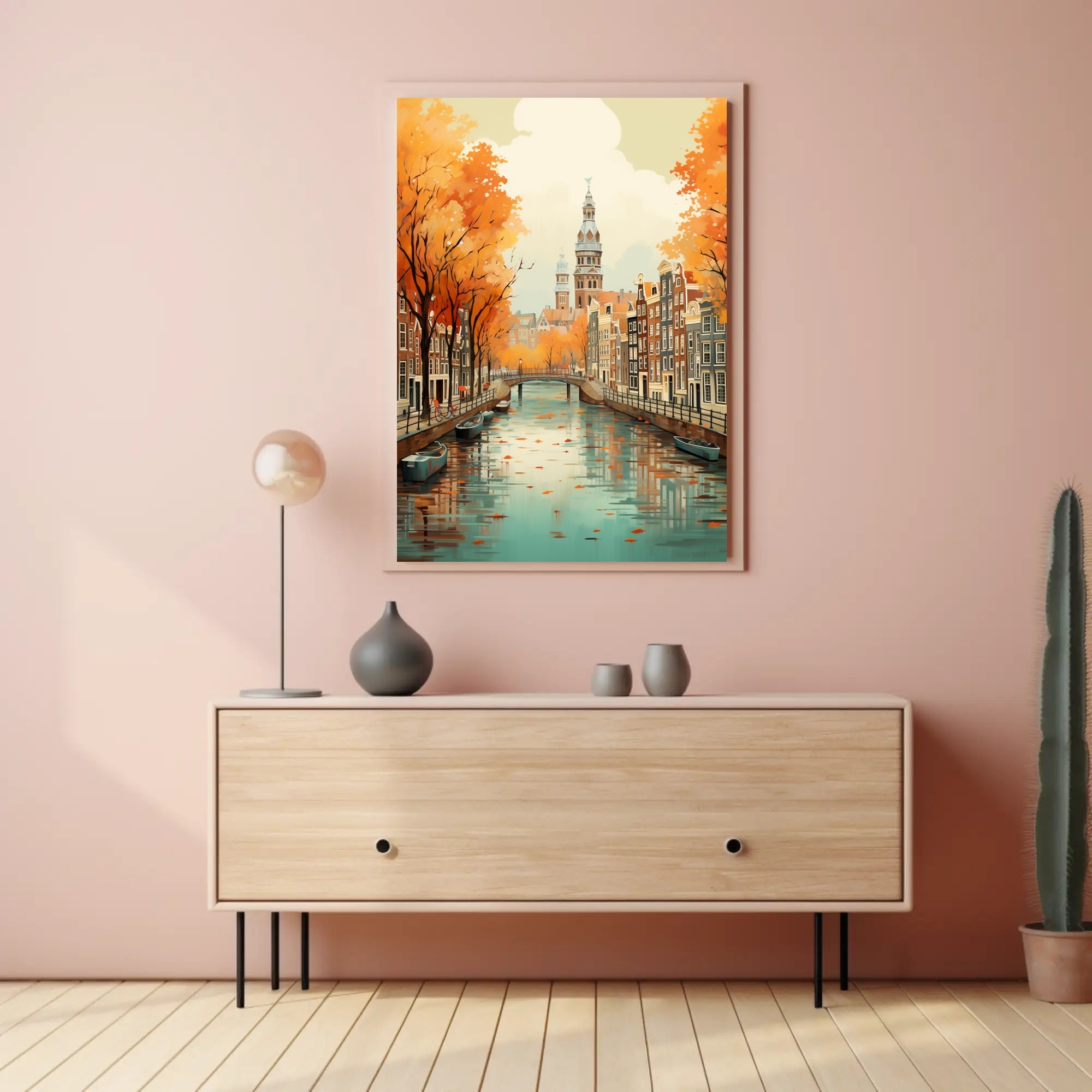 Autumn Amsterdam Canal Charm: Urban or Cityscape Poster PosterGoat