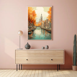 Autumn Amsterdam Canal Charm: Urban or Cityscape Poster PosterGoat