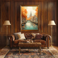 Autumn Amsterdam Canal Charm: Urban or Cityscape Poster PosterGoat