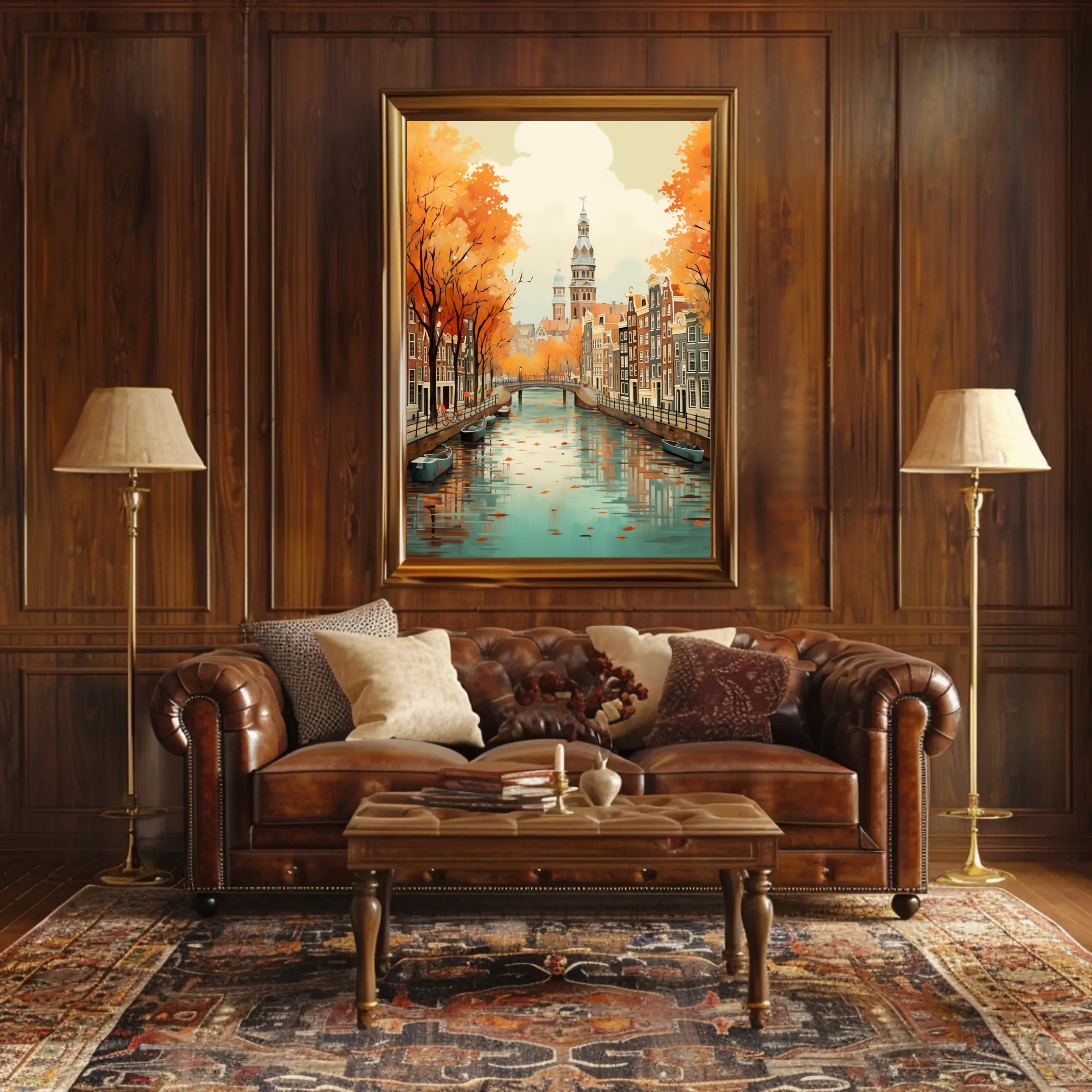Autumn Amsterdam Canal Charm: Urban or Cityscape Poster PosterGoat