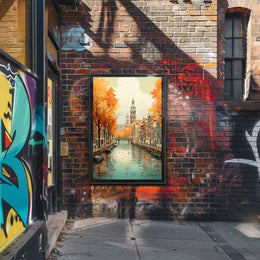 Autumn Amsterdam Canal Charm: Urban or Cityscape Poster PosterGoat