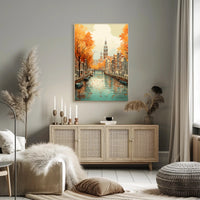 Autumn Amsterdam Canal Charm: Urban or Cityscape Poster PosterGoat