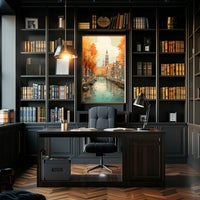 Autumn Amsterdam Canal Charm: Urban or Cityscape Poster PosterGoat