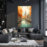 Autumn Amsterdam Canal Charm: Urban or Cityscape Poster PosterGoat