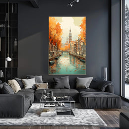 Autumn Amsterdam Canal Charm: Urban or Cityscape Poster PosterGoat