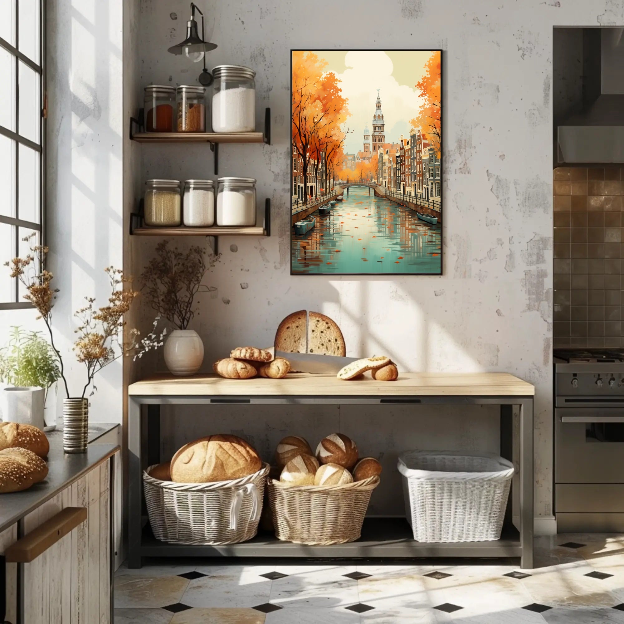 Autumn Amsterdam Canal Charm: Urban or Cityscape Poster PosterGoat