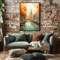 Autumn Amsterdam Canal Charm: Urban or Cityscape Poster PosterGoat