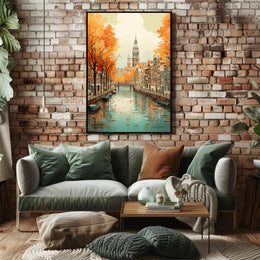Autumn Amsterdam Canal Charm: Urban or Cityscape Poster PosterGoat