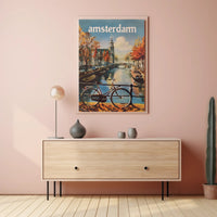 Autumn Amsterdam Canal Vintage Travel Poster PosterGoat