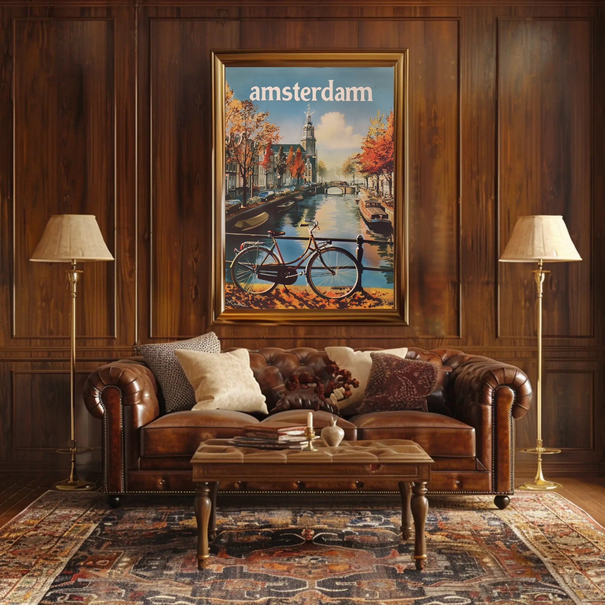 Autumn Amsterdam Canal Vintage Travel Poster PosterGoat