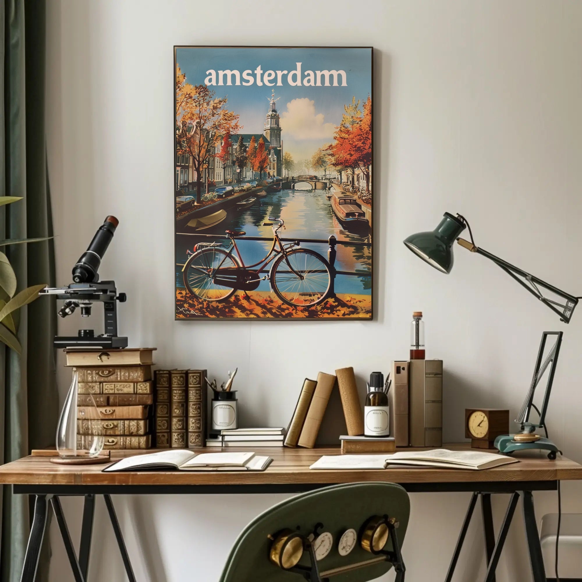 Autumn Amsterdam Canal Vintage Travel Poster PosterGoat