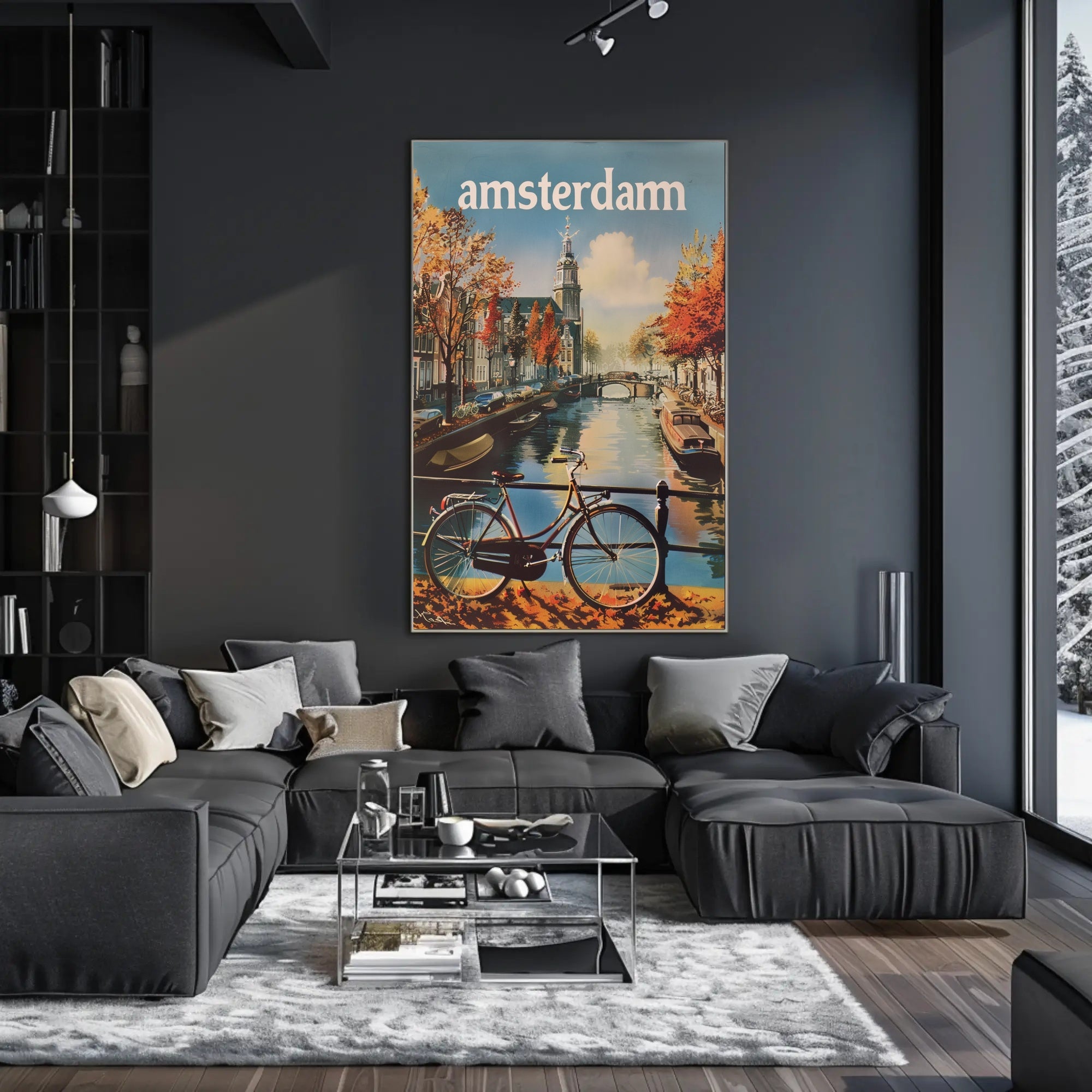 Autumn Amsterdam Canal Vintage Travel Poster PosterGoat