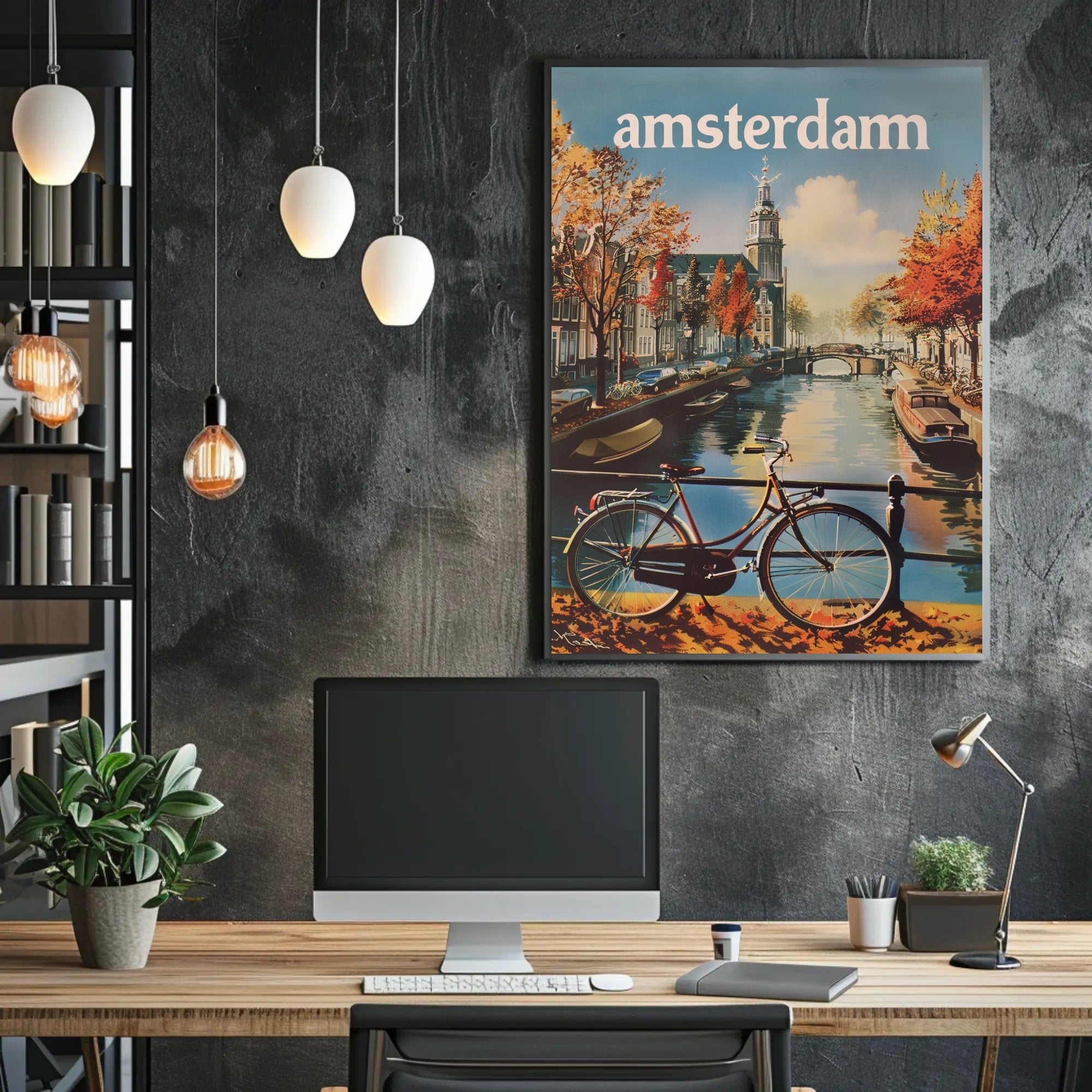 Autumn Amsterdam Canal Vintage Travel Poster PosterGoat