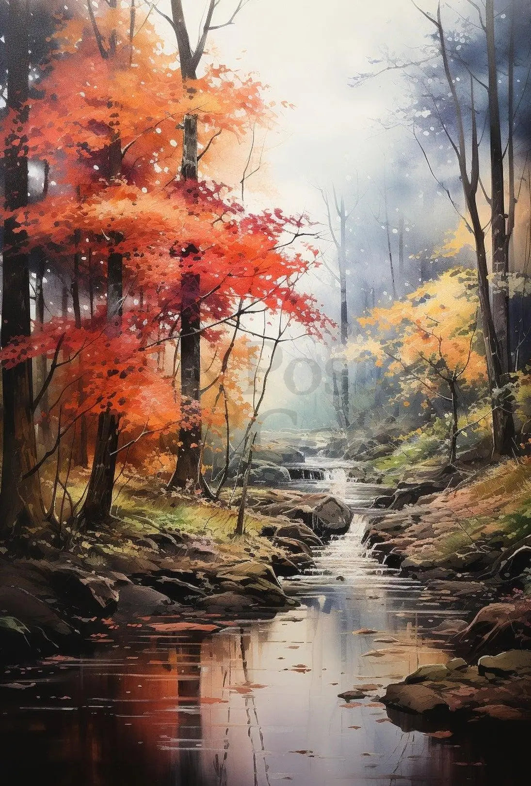 Autumn Tranquility Forest Scene Artistic Poster PosterGoat