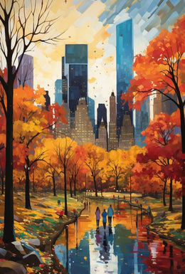 Autumn Urban Oasis in New York Artistic Poster PosterGoat
