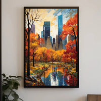 Autumn Urban Oasis in New York Artistic Poster PosterGoat