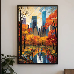 Autumn Urban Oasis in New York Artistic Poster PosterGoat
