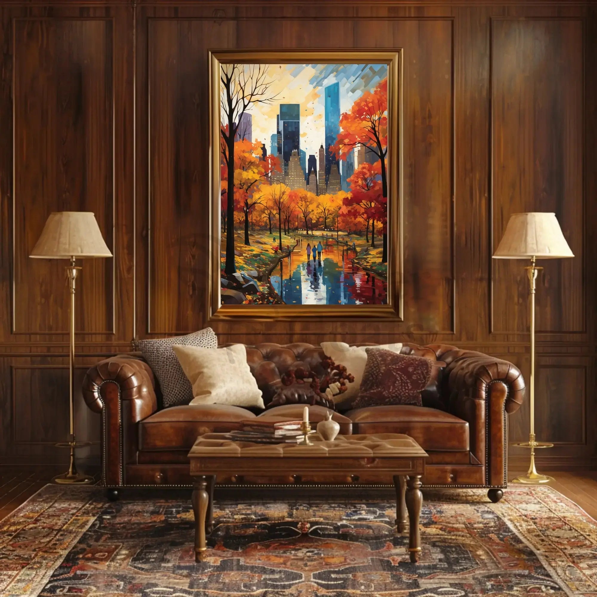 Autumn Urban Oasis in New York Artistic Poster PosterGoat